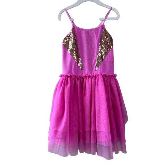 COTTON ON Kids Superhero Dress Girls 7 Gold Sequins Pink Tulle Princess CottonOn - Picture 1 of 6